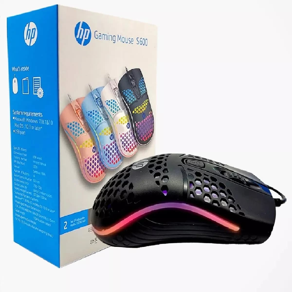 MOUS HPS600 Lightweight Gaming , Wired USB PC Gaming Mice, RGB Chroma LED Light, 1600 DPI Adjustable, Mouse for Windows 7/8/10/11 Black Lindaa