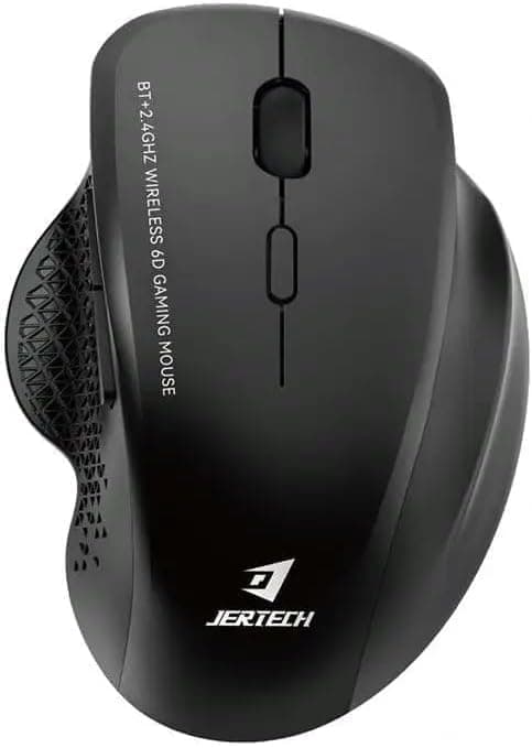 JERTECH W500 Silent Rechargeable Dual Mode Blutooth / 2.4G Wireless Mouse 10m – 6 Buttons – Power Saving On/Off button – 2400 DPI – Lightweight – For Gaming Business | Black