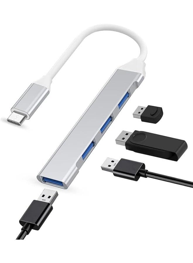4-in-1 USB 3.0 Hub with Type-C Port – Ultra-Slim Aluminum Adapter with 5Gbps Transfer Speed